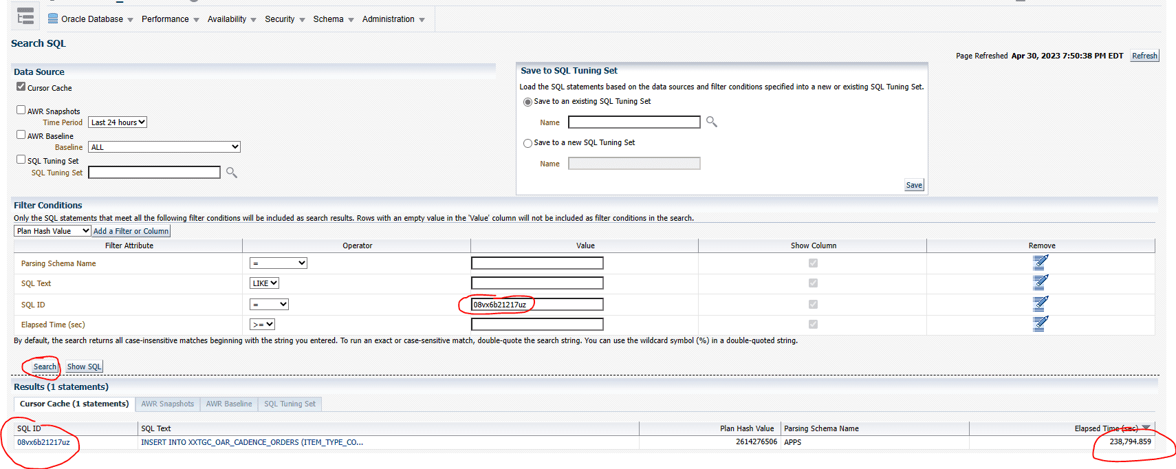 SQL Tuning Advisor search