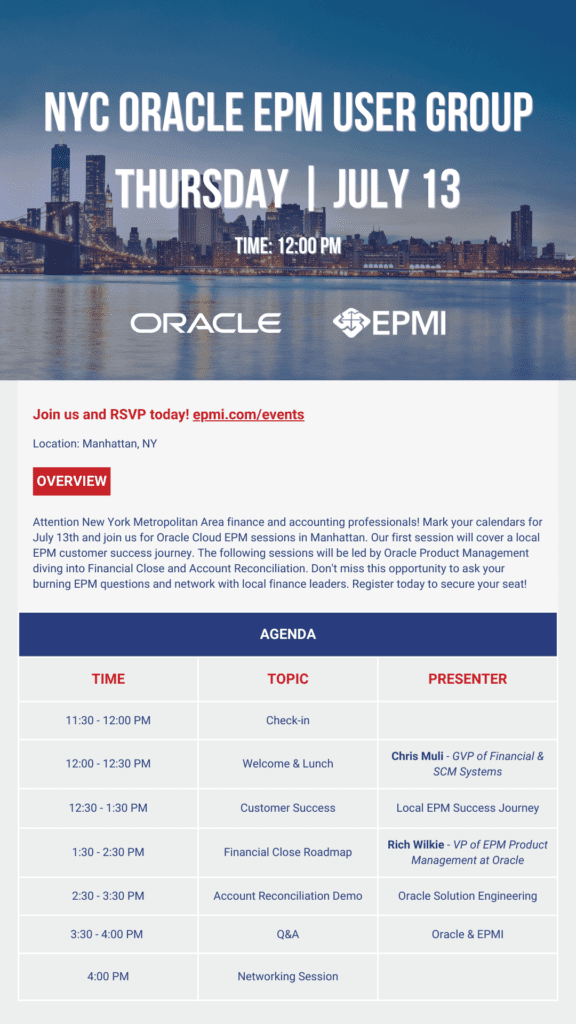 NYC Oracle EPM Agenda