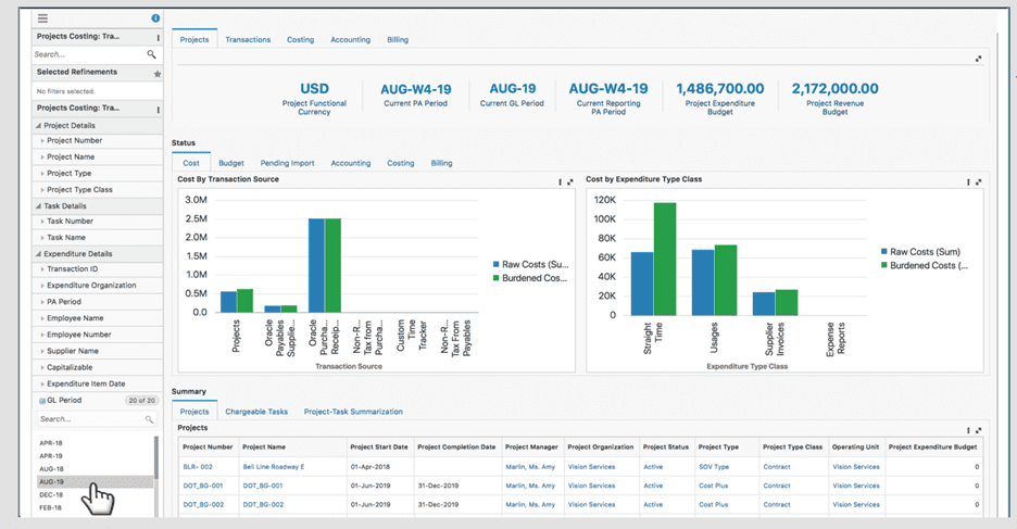 Sample ECC Dashboard Project Costing